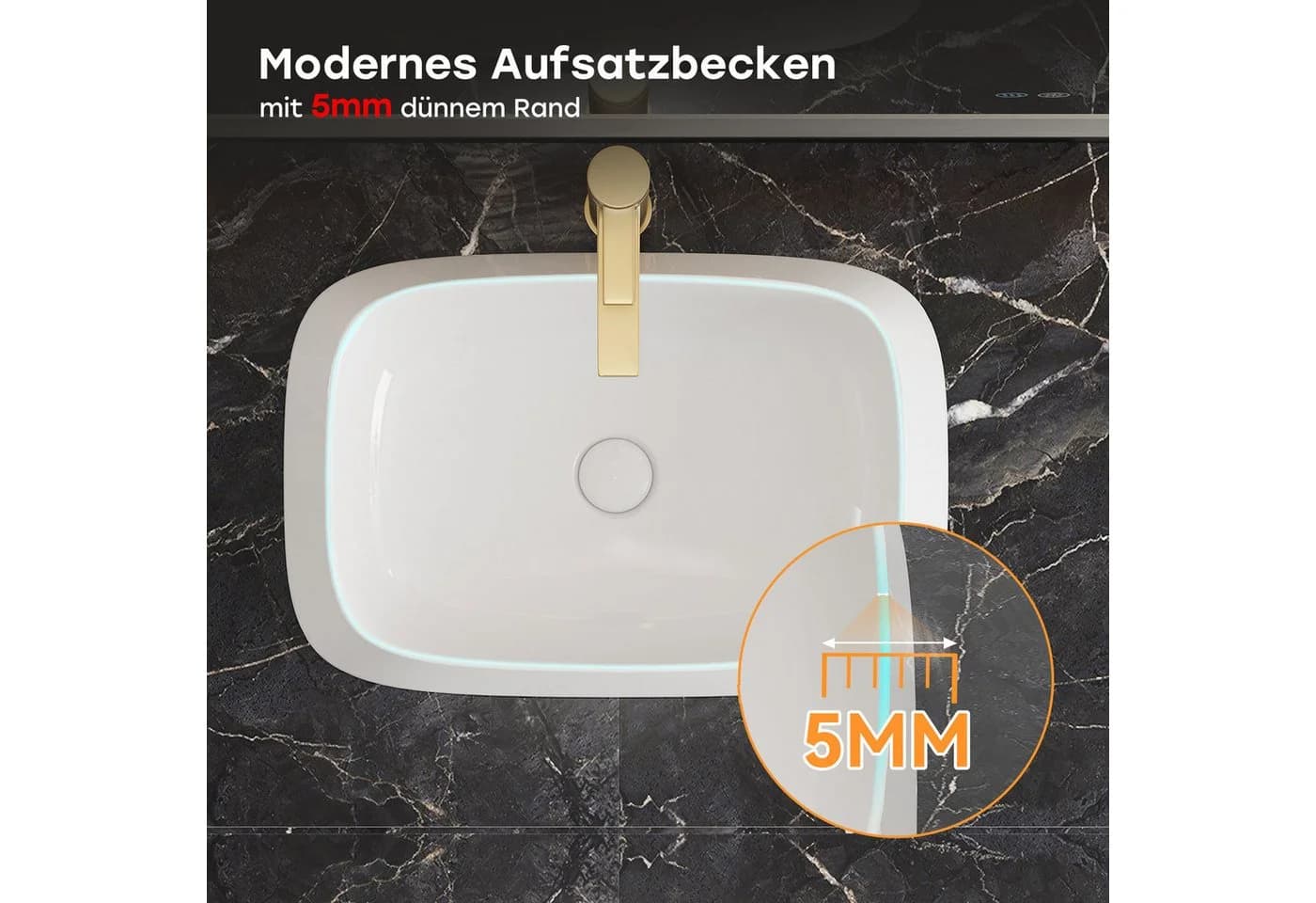 HOROW Aufsatzwaschbecken Keramik Ultradünner Rand - Bild 5