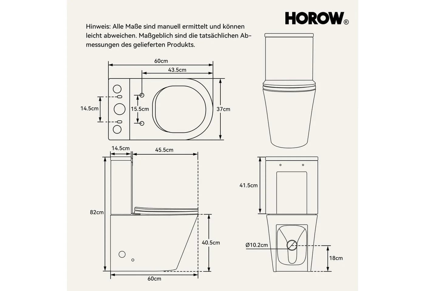 HOROW Stand-WC Spülrandlos mit Spülkasten Weiß