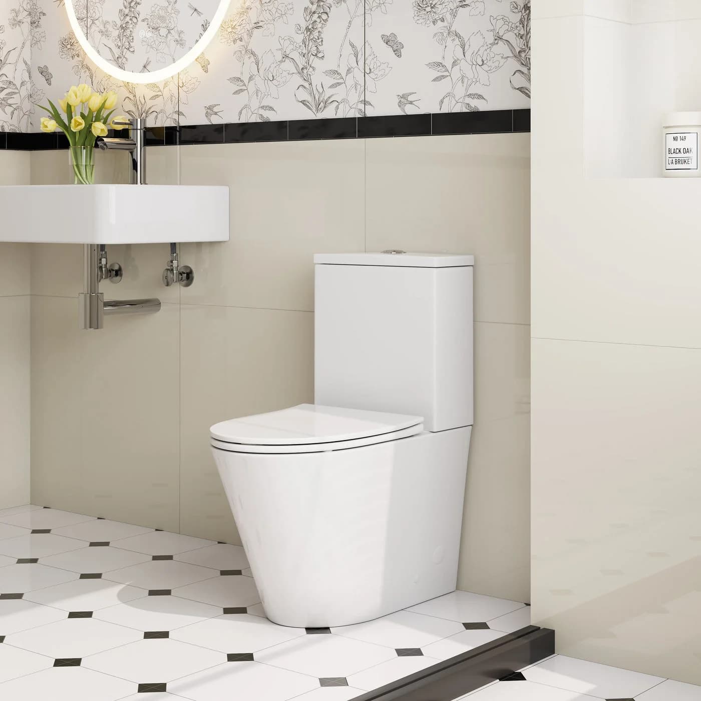 HOROW Stand-WC Spülrandlos mit Spülkasten Weiß - Bild 3