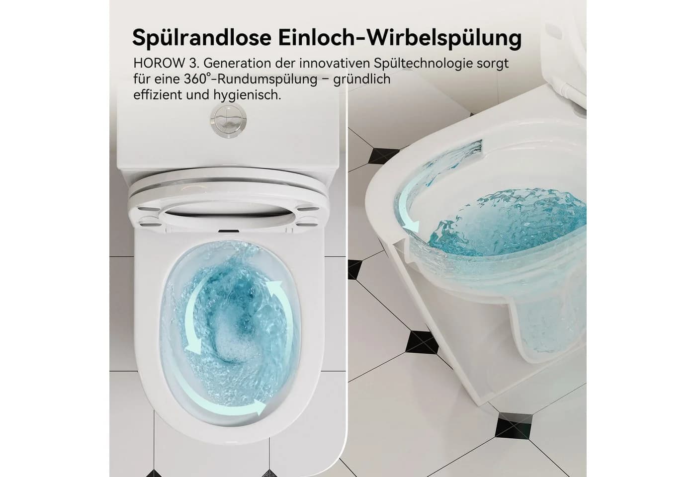 HOROW Stand-WC Spülrandlos mit Spülkasten Weiß - Bild 5