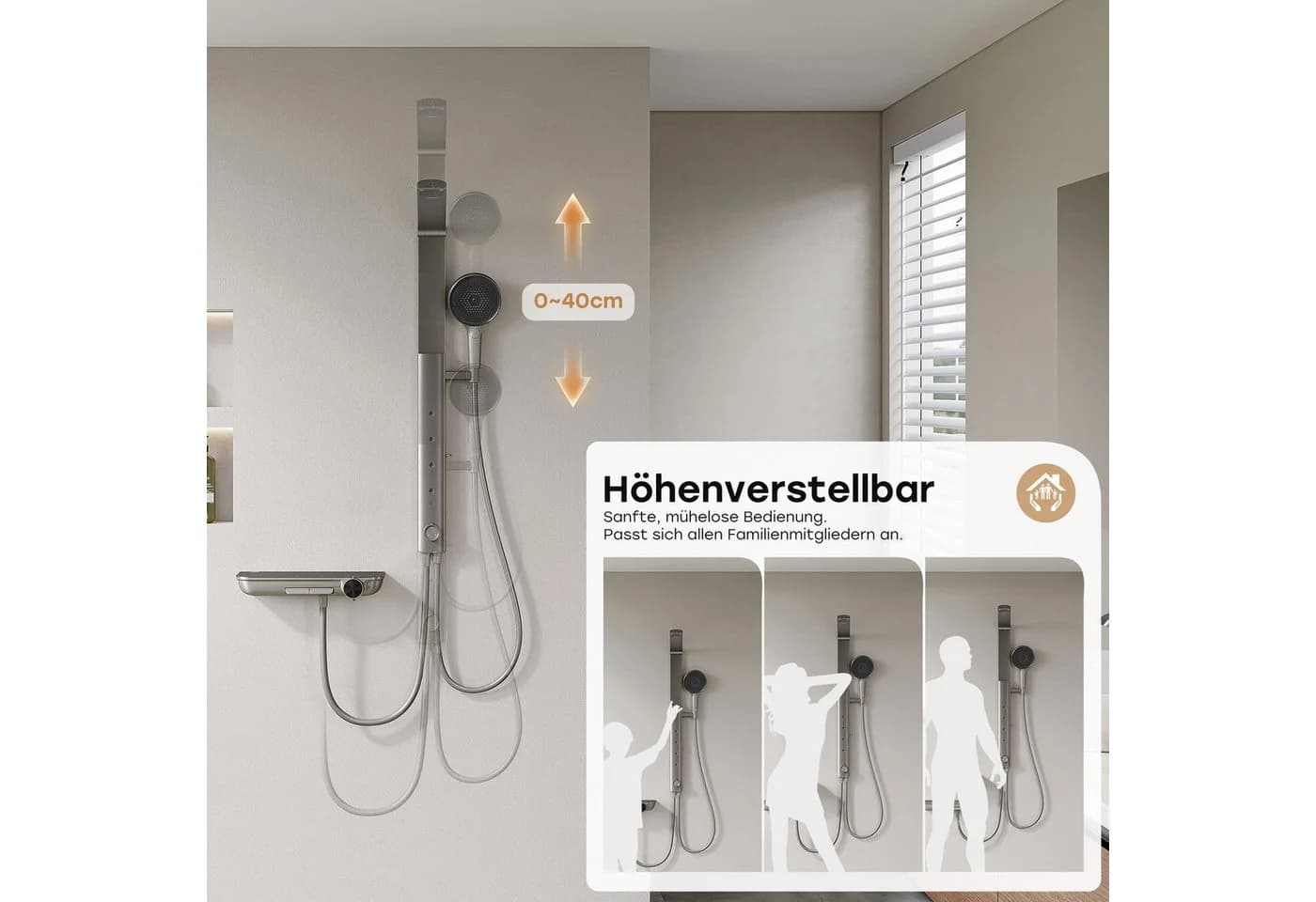 HOROW Duschsystem mit Thermostatarmatur Grau Regendusche Set - Bild 4