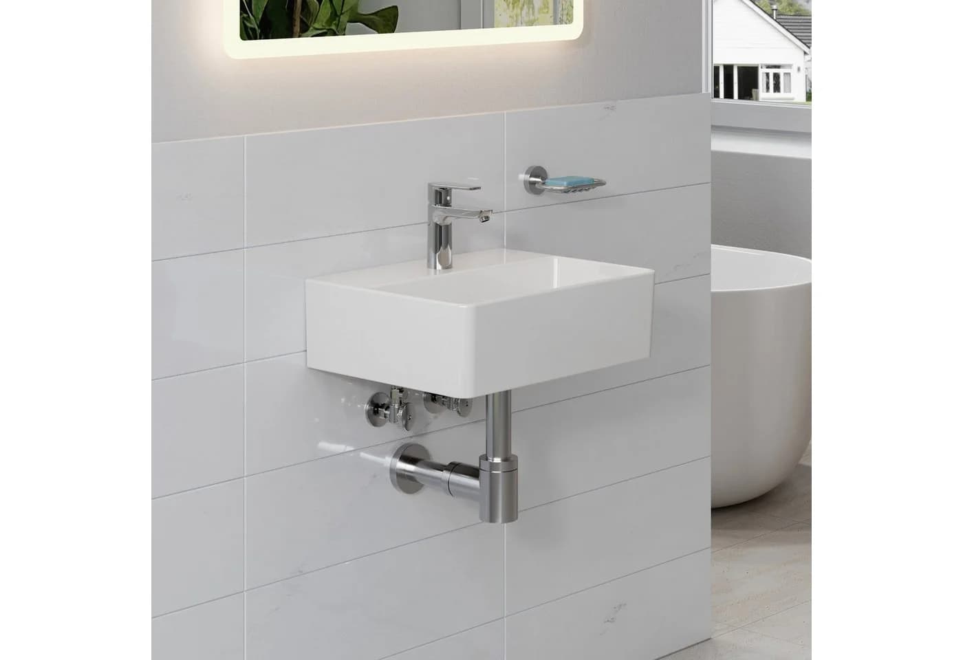 HOROW Keramik-Waschbecken Modern Weiß Schwarz - Bild 3