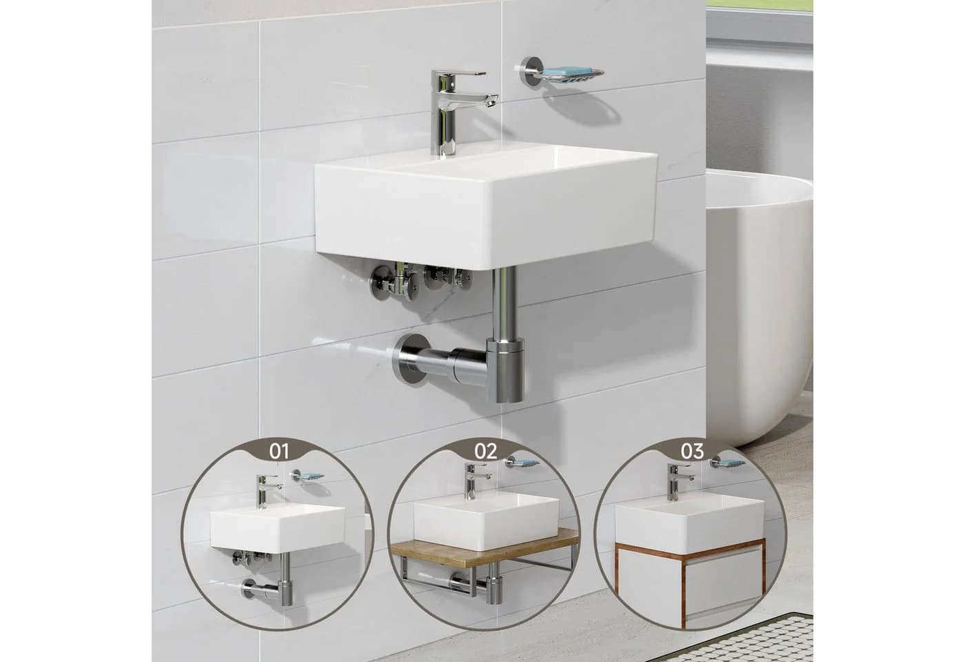 HOROW Keramik-Waschbecken Modern Weiß Schwarz - Bild 5