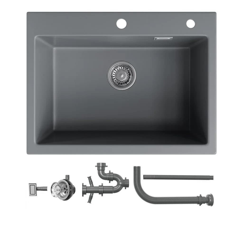 HOROW Granitspüle 60x45cm Schwarz mit Siphon - Bild 2