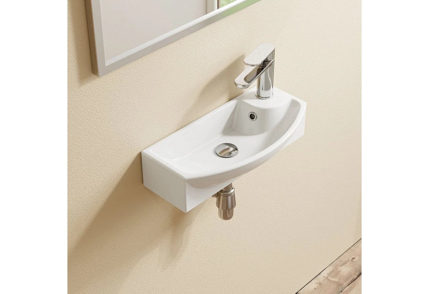 HOROW Keramik Hänge-Waschbecken Weiß mit Überlauf - Bild 3