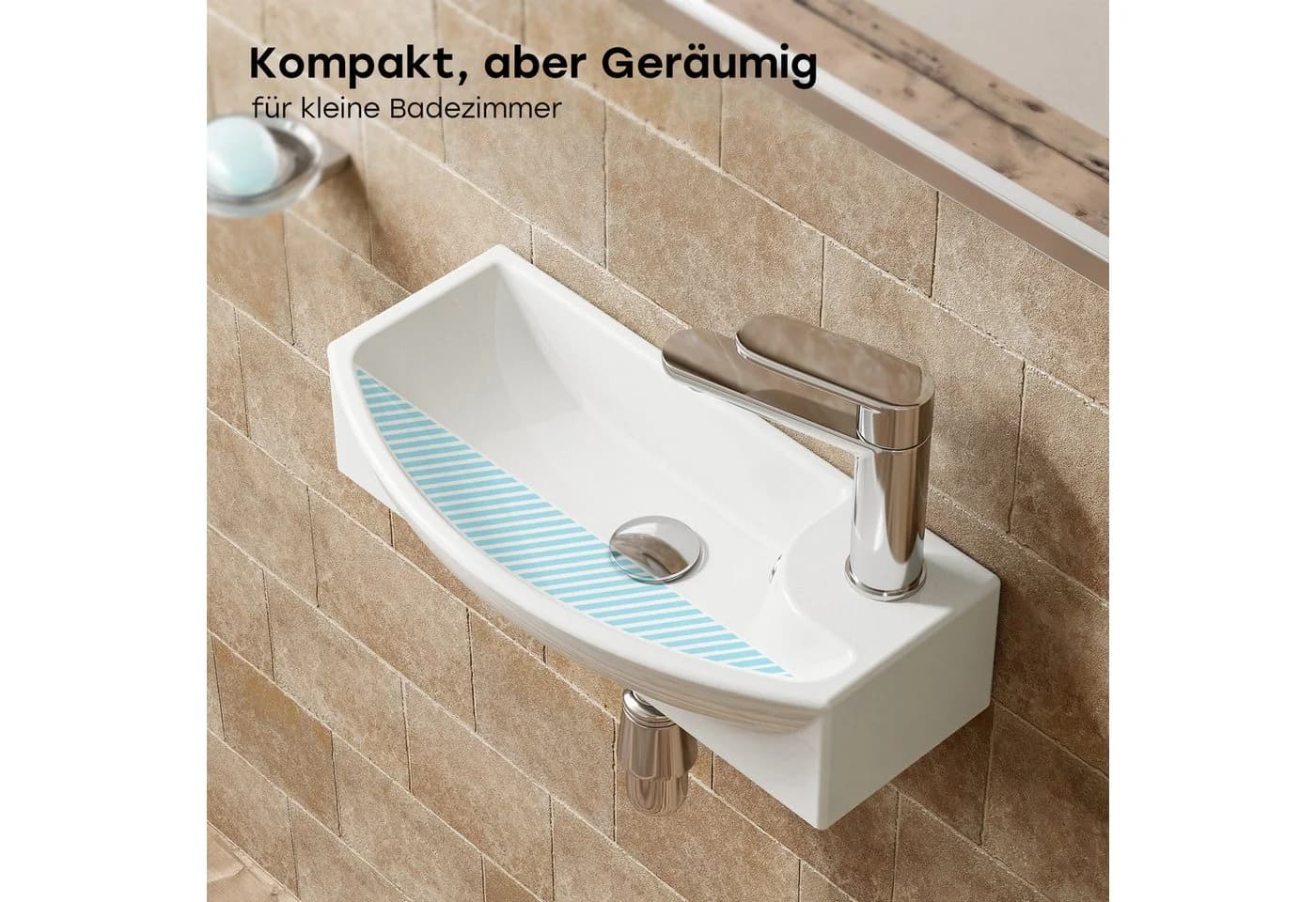 HOROW Keramik Hänge-Waschbecken Weiß mit Überlauf - Bild 5