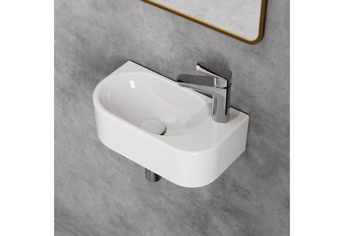 HOROW Hänge-Waschbecken Oval Weiß Keramik mit Hahnloch - Bild 2