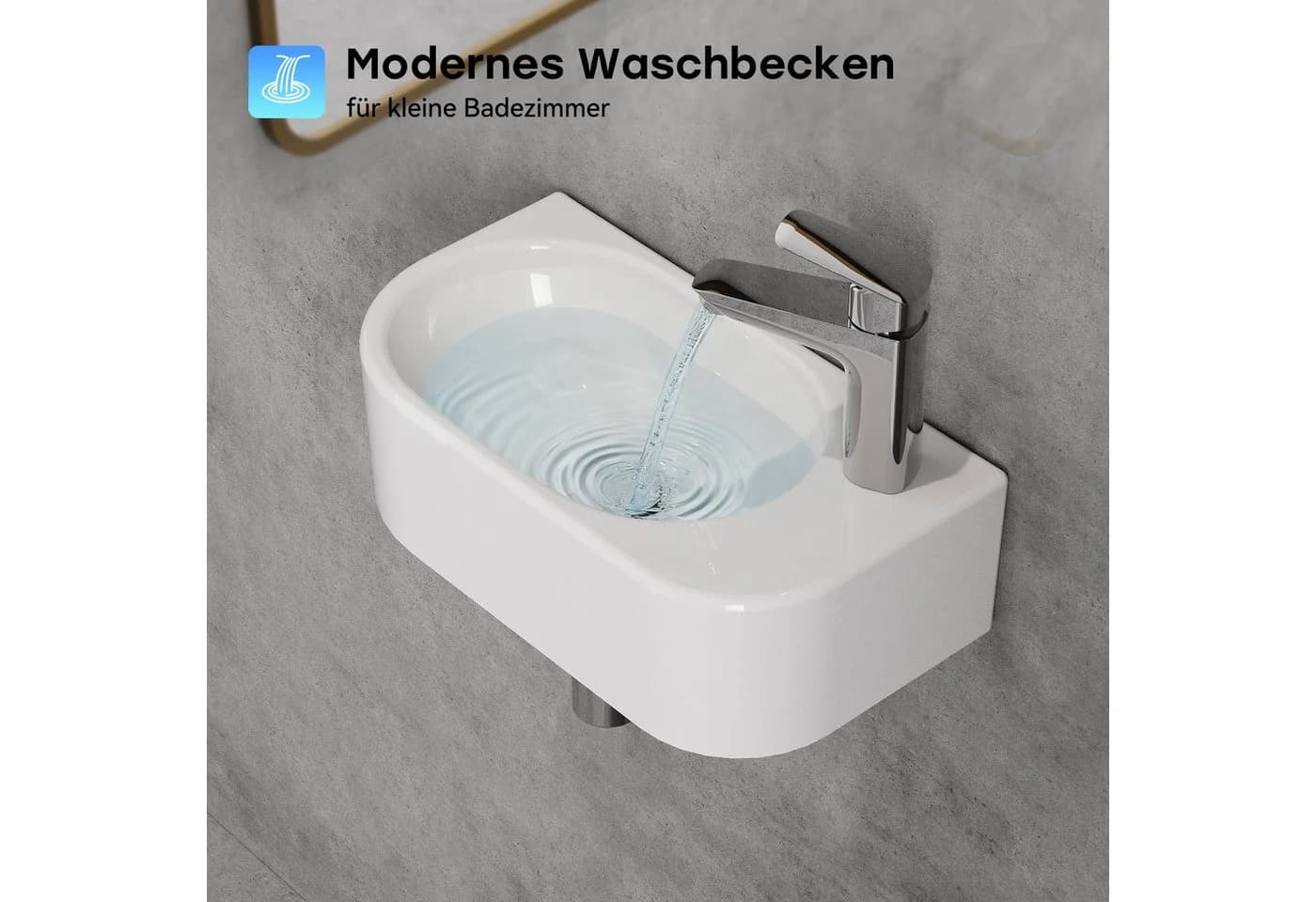 HOROW Hänge-Waschbecken Oval Weiß Keramik mit Hahnloch - Bild 5