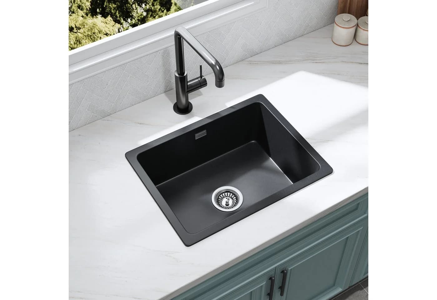 HOROW Granitspüle Küchenspüle anthrazit mit Siphon - Bild 2