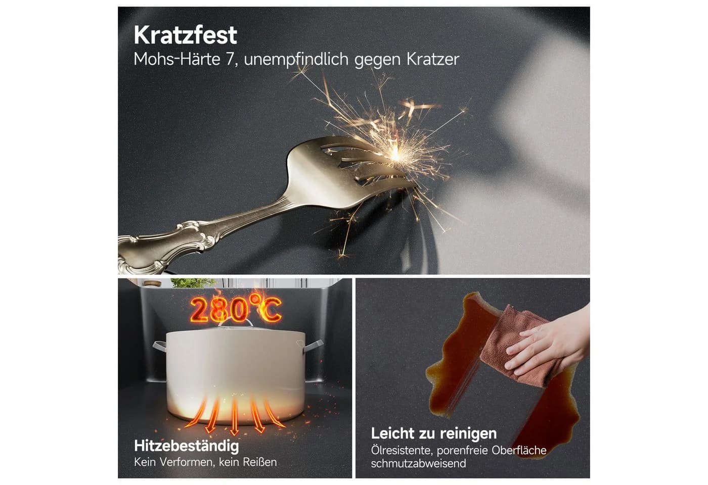 HOROW Granitspüle Küchenspüle anthrazit mit Siphon - Bild 5