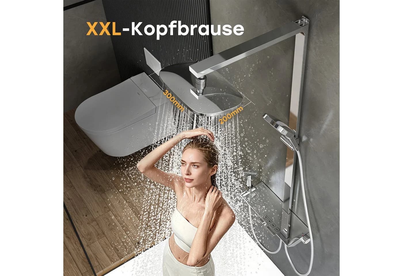 HOROW Duschsystem mit Thermostat, Regendusche & Piano-Tasten, Chrom/Felsgrau - Bild 4