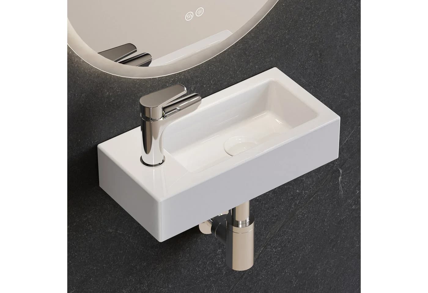 HOROW Mini Waschbecken aus Keramik, weiß, Hänge-/Aufsatzwaschbecken - Bild 2