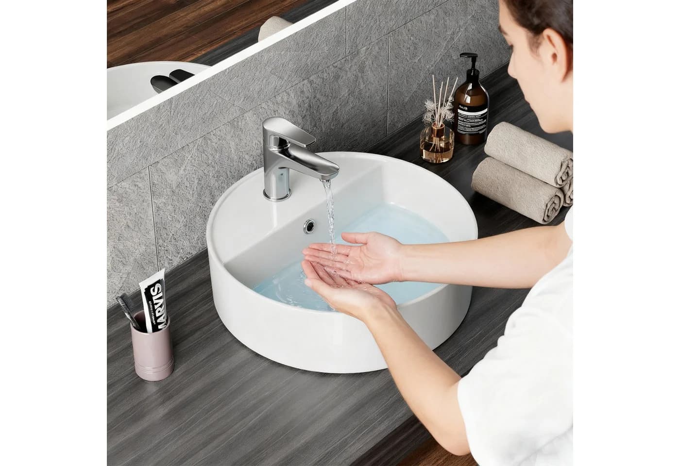 HOROW Aufsatzwaschbecken Oval Weiß Keramik Nano-Beschichtung - Bild 4
