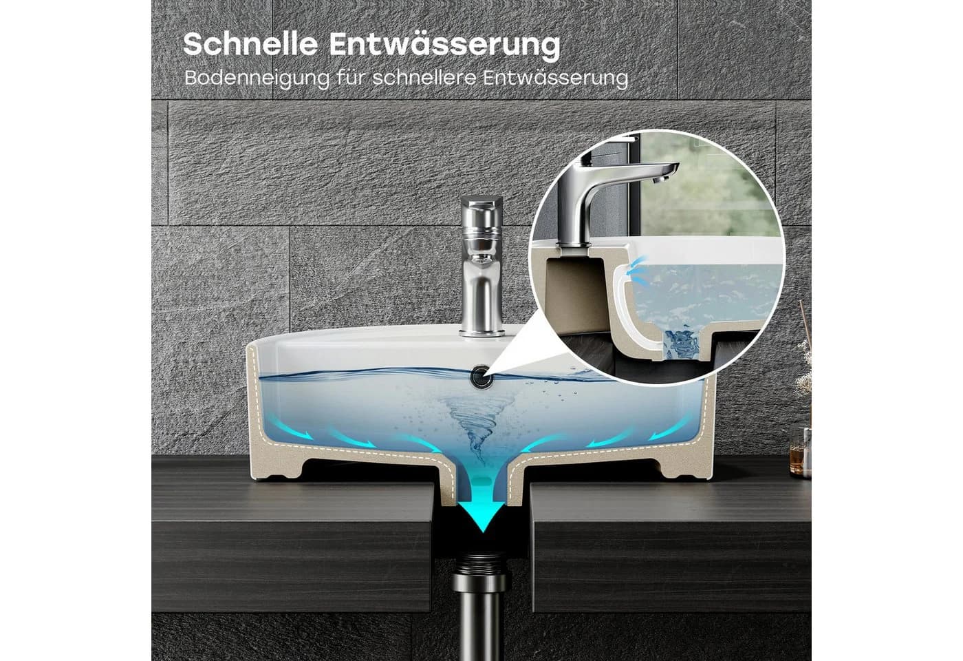 HOROW Aufsatzwaschbecken Oval Weiß Keramik Nano-Beschichtung - Bild 5