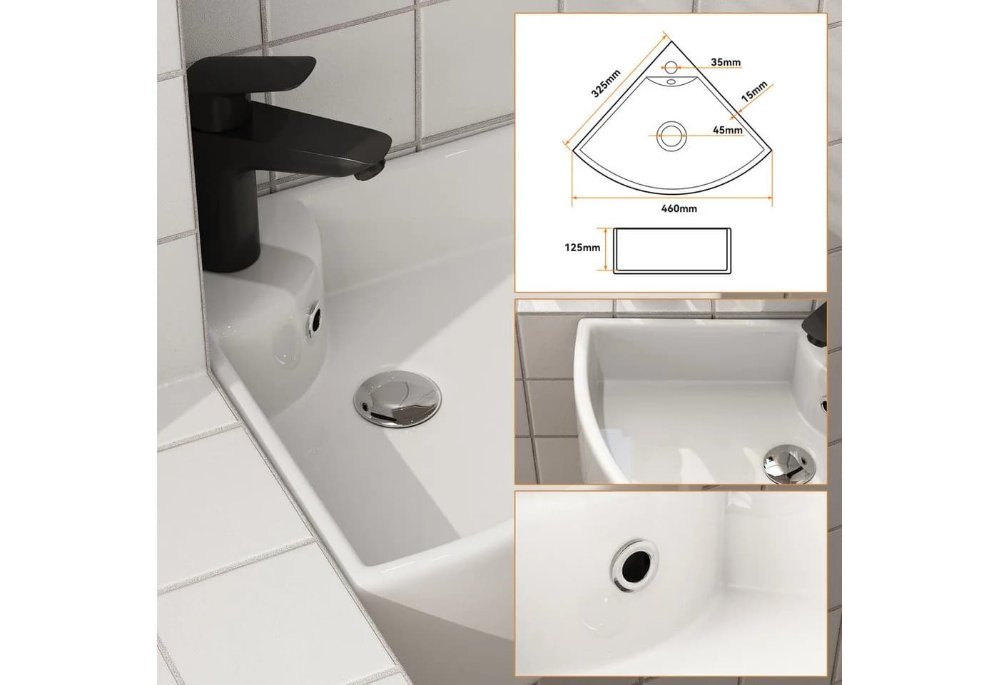 HOROW Aufsatzwaschbecken Keramik Weiß Modern - Bild 4
