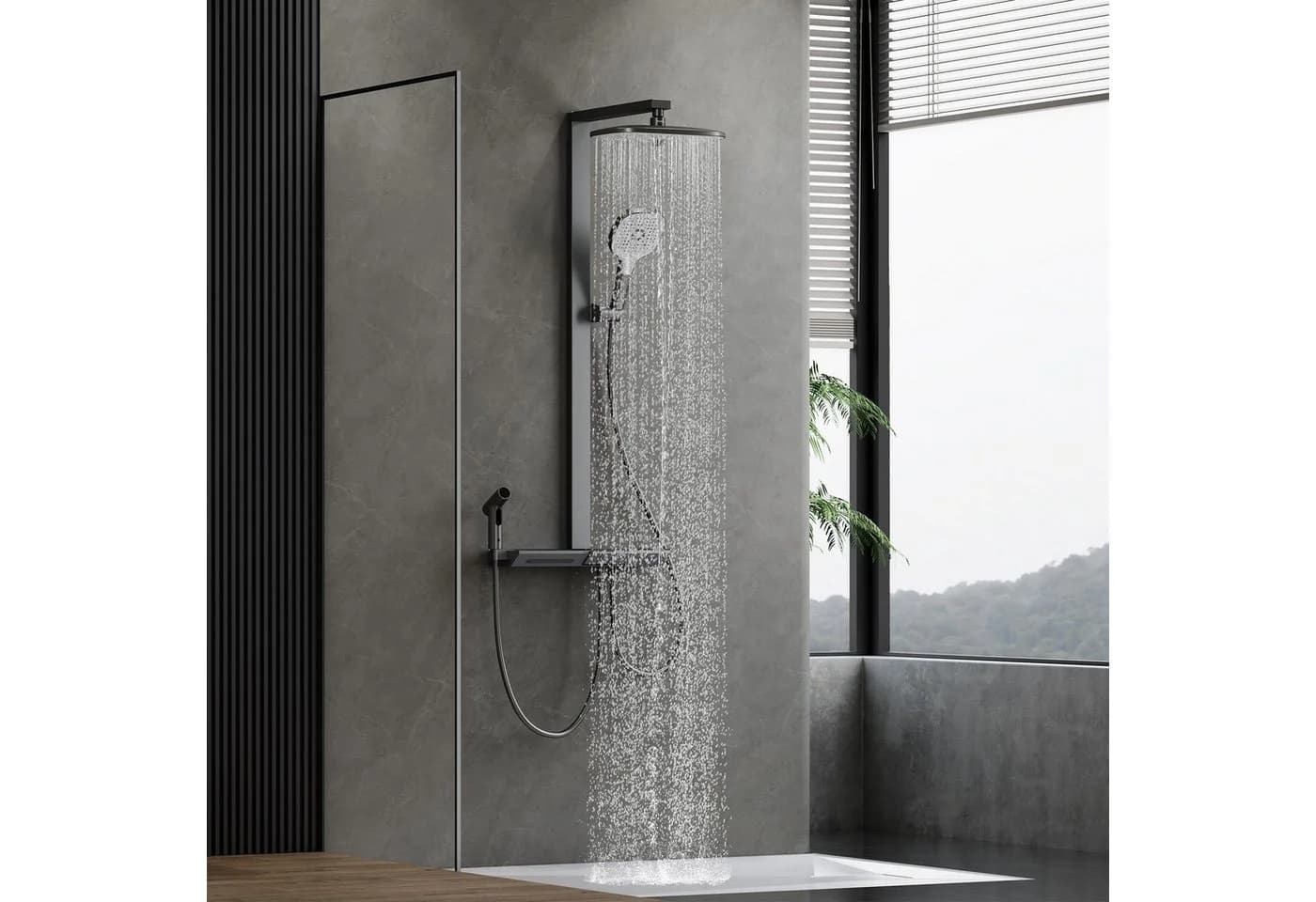 HOROW Duschsystem mit Thermostat, Regendusche & Piano-Tasten, Chrom/Felsgrau - Bild 2