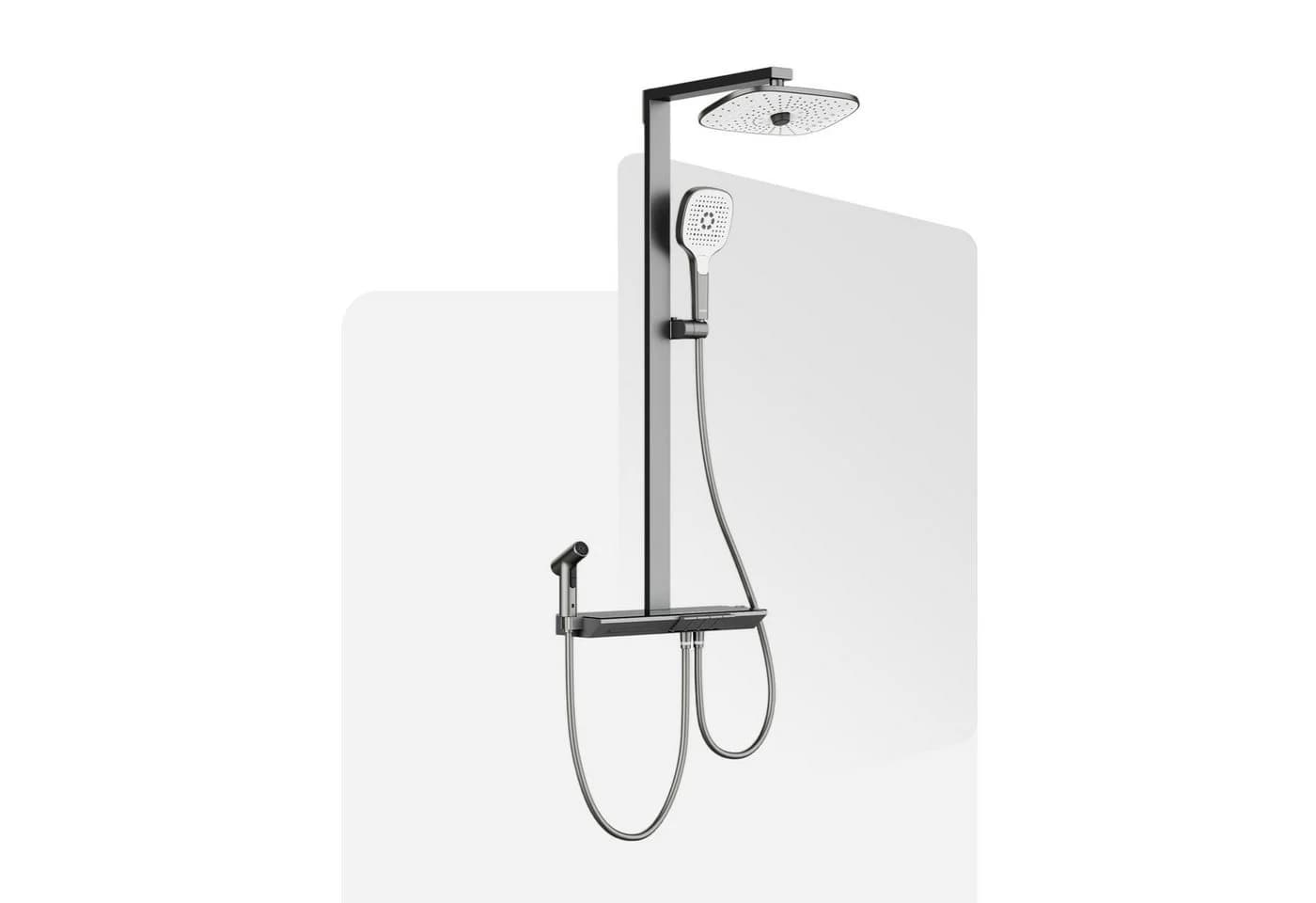 HOROW Duschsystem mit Thermostat, Regendusche & Piano-Tasten, Chrom/Felsgrau - Bild 3