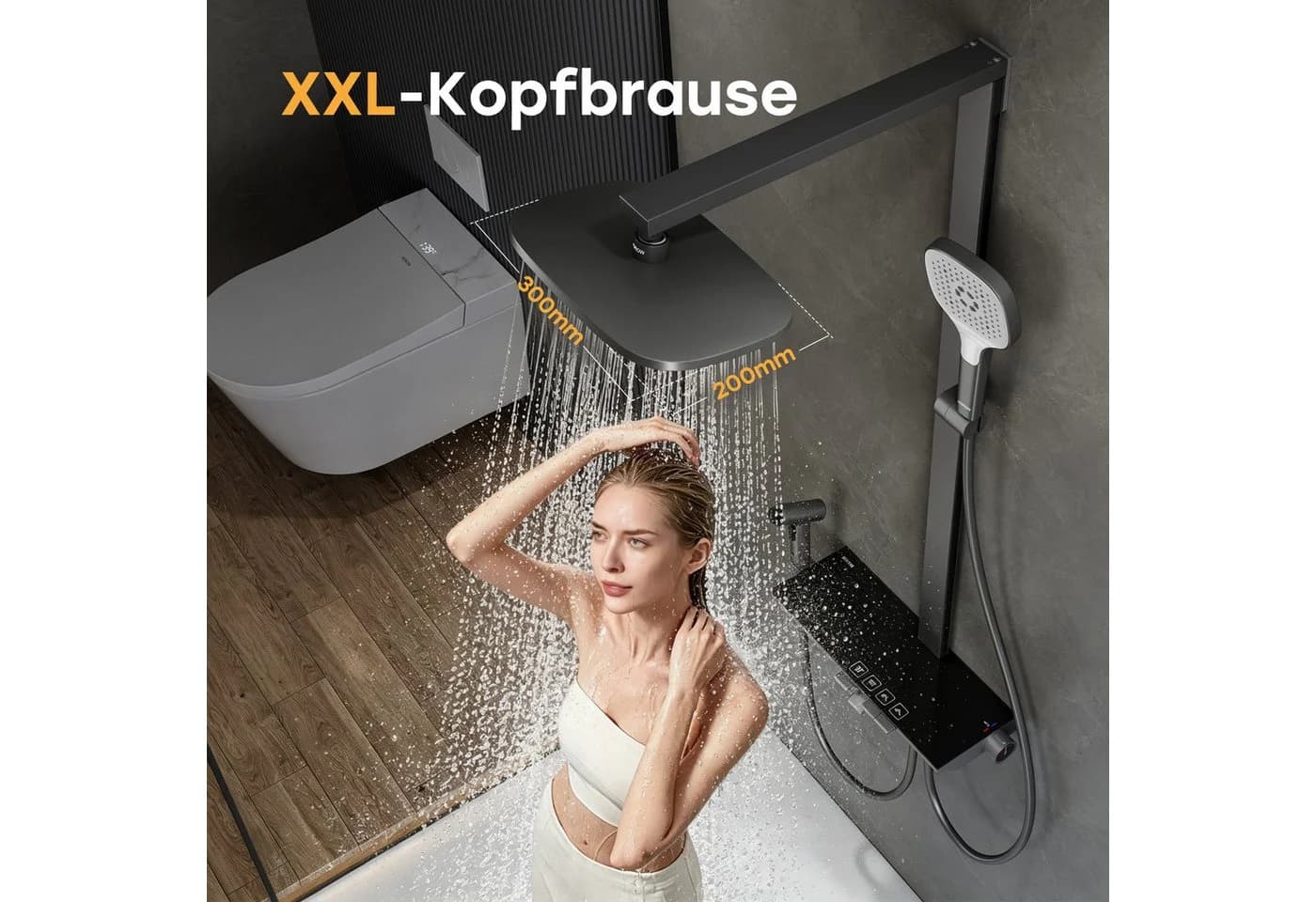 HOROW Duschsystem mit Thermostat, Regendusche & Piano-Tasten, Chrom/Felsgrau - Bild 5