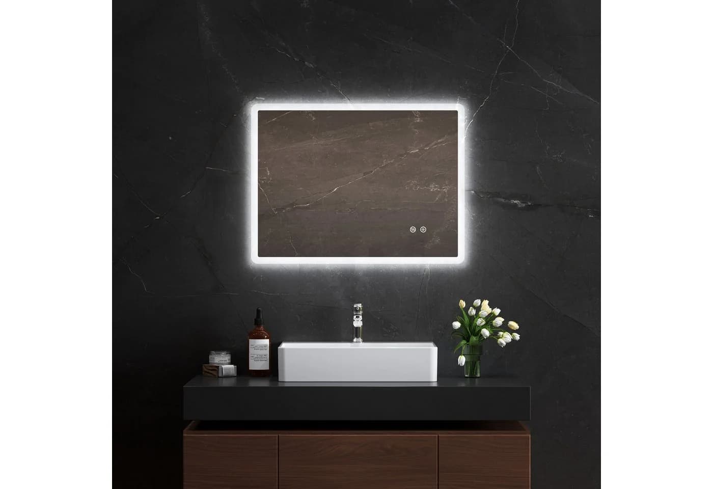 HOROW Badspiegel mit LED-Beleuchtung, dimmbar & Antibeschlag, weiß - Bild 2