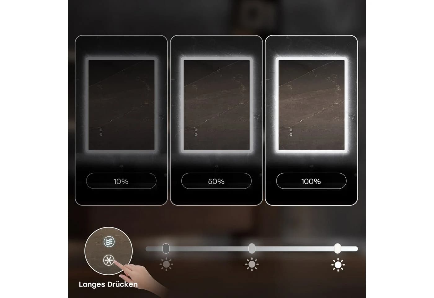 HOROW Badspiegel mit LED-Beleuchtung, dimmbar & Antibeschlag, weiß - Bild 3