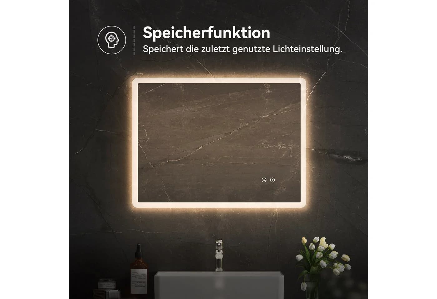 HOROW Badspiegel mit LED-Beleuchtung, dimmbar & Antibeschlag, weiß - Bild 5