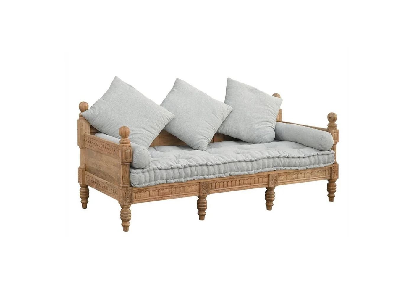 baario 3-Sitzer Holzsofa POBRI Barock Antik Design Massivholz Leinen - Bild 2