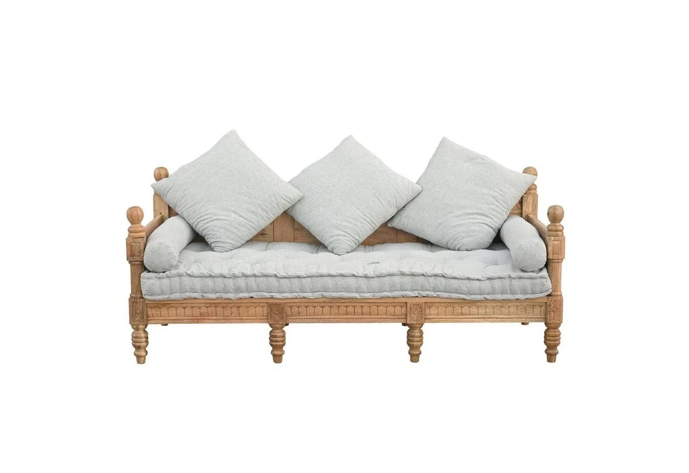 baario 3-Sitzer Holzsofa POBRI Barock Antik Design Massivholz Leinen - Bild 3