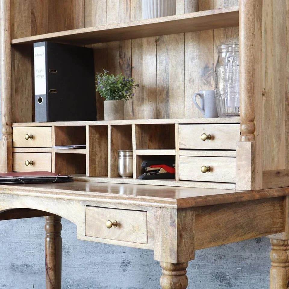 baario Sekretär Schreibtisch DOLE massiv Mangoholz Antikbraun Landhaus - Bild 4