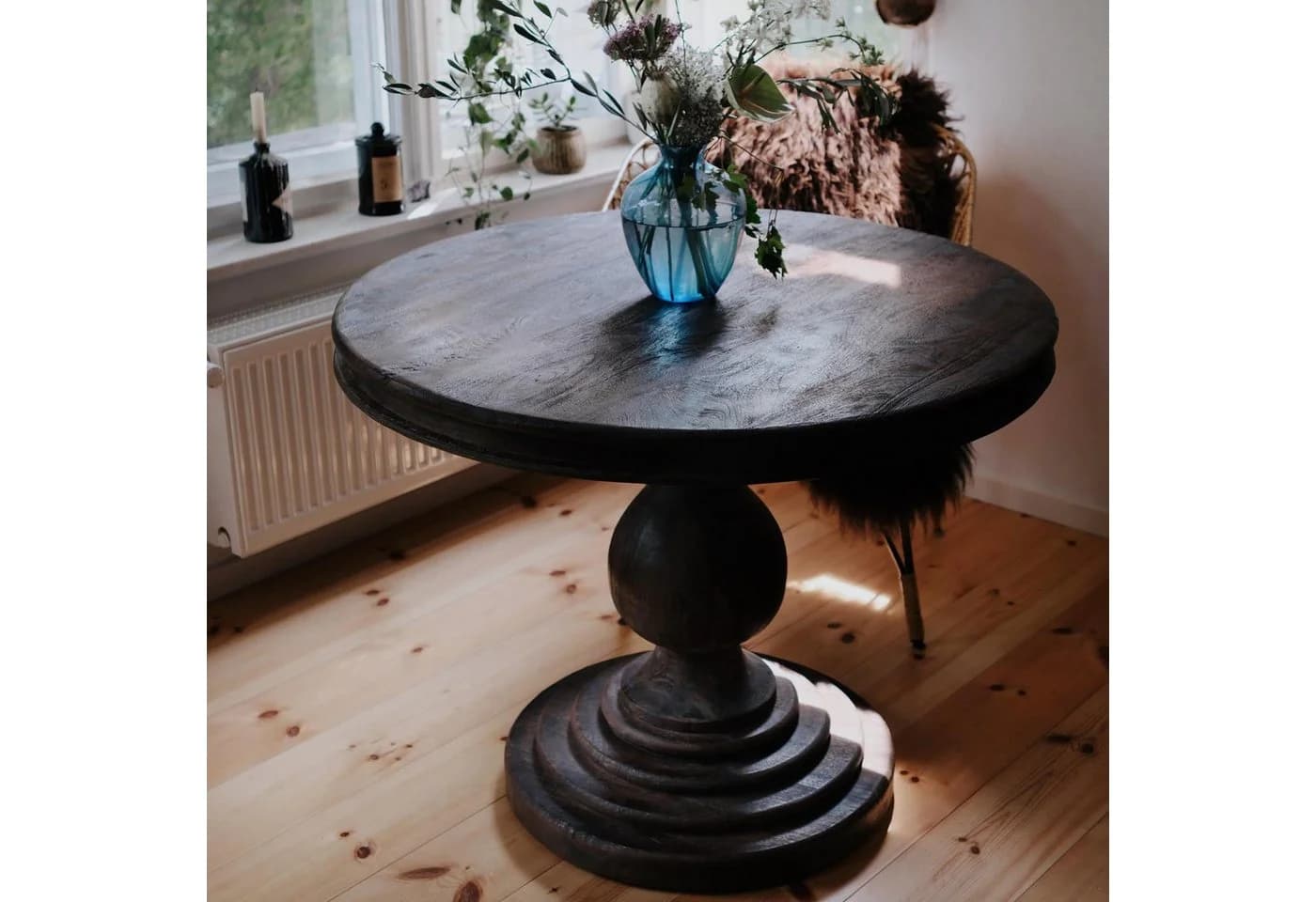 baario Esstisch HARRISON dunkelbraun Ø100, rund massiv Mangoholz Landhaus Antik Design - Bild 3