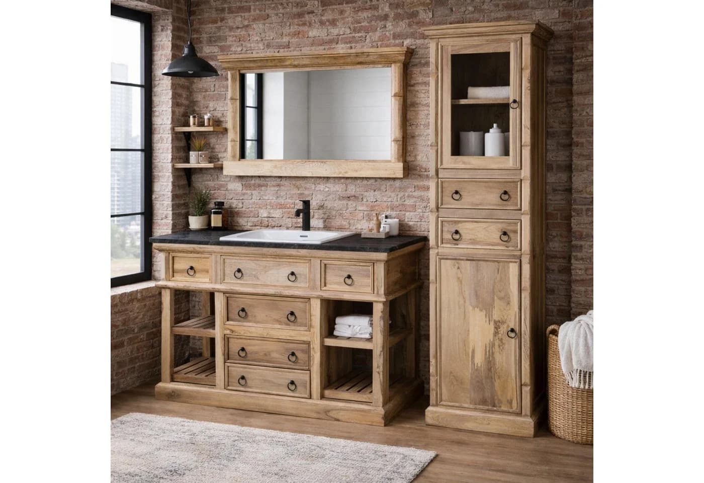baario Waschtisch PAZIN Marmor mit Unterschrank Vintage Landhaus Design