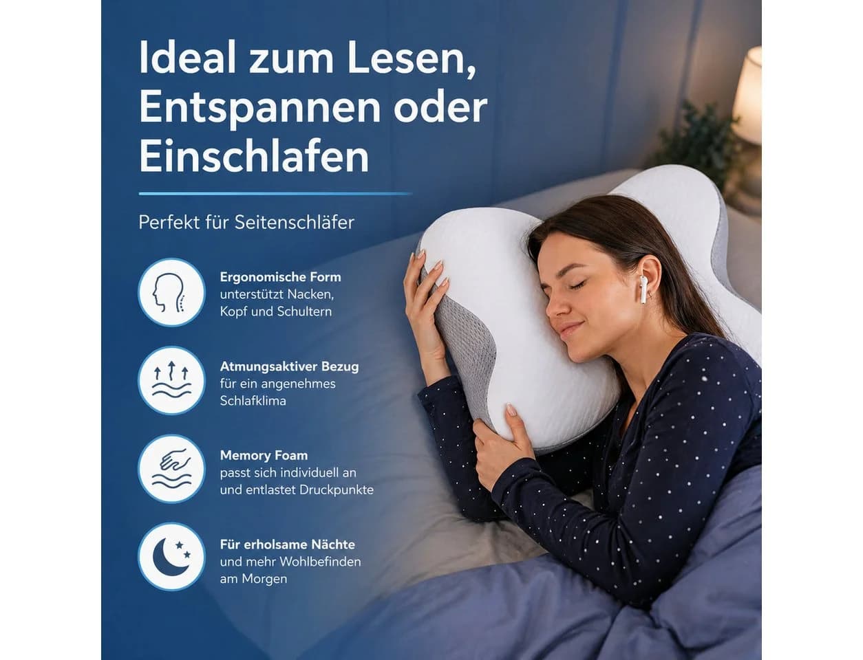 UE Stock Nackenkissen Ergonomisches Memory-Schaum-Kopfkissen 54x36x12 cm - Bild 3