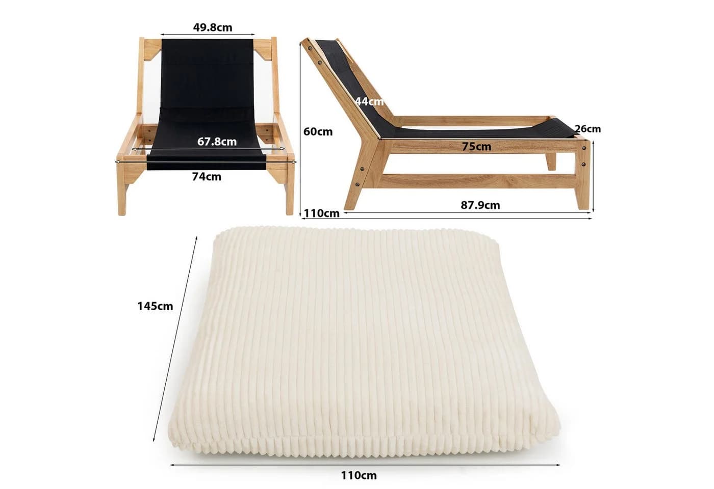KLAM HOME Relaxsessel Weiß Kordelstoff Ergonomisch - Bild 3