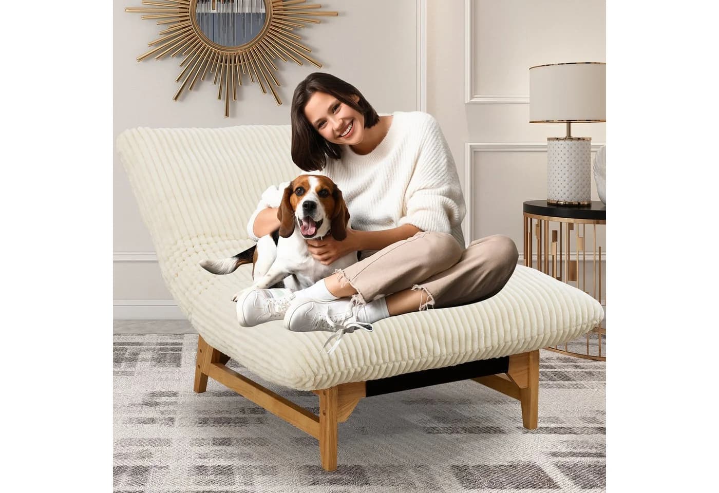 KLAM HOME Relaxsessel Weiß Kordelstoff Ergonomisch - Bild 4