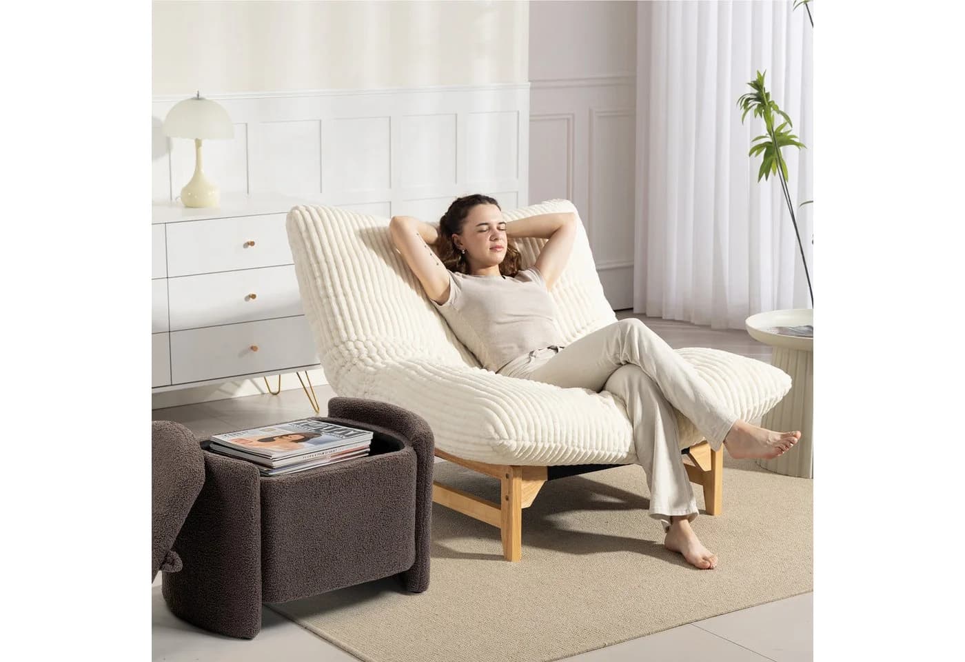 KLAM HOME Relaxsessel Weiß Kordelstoff Ergonomisch - Bild 5