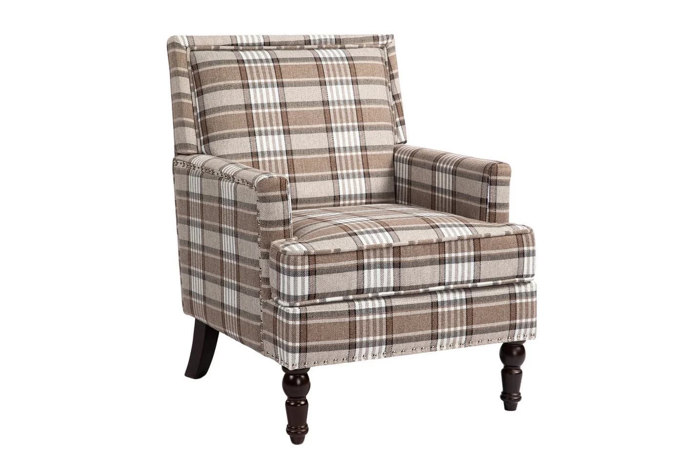 KLAM HOME Loungesessel Vintage Blau-Weiß Leinenstoff Massivholz