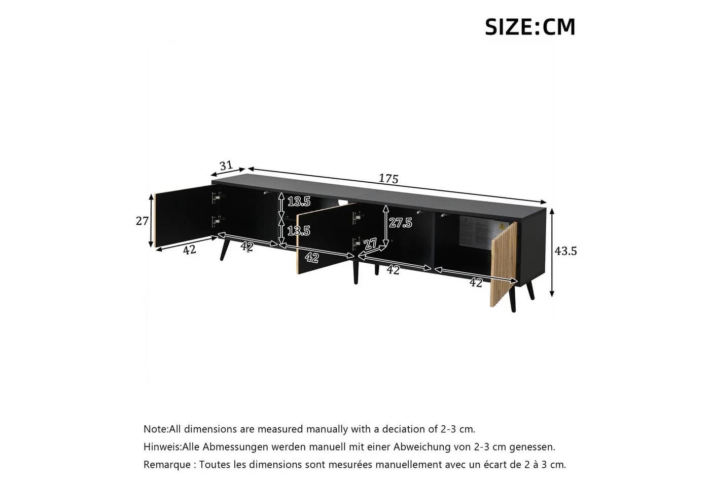 KLAM HOME LED TV-Schrank 175cm Naturholz-Schwarz mit App-Beleuchtung - Bild 3