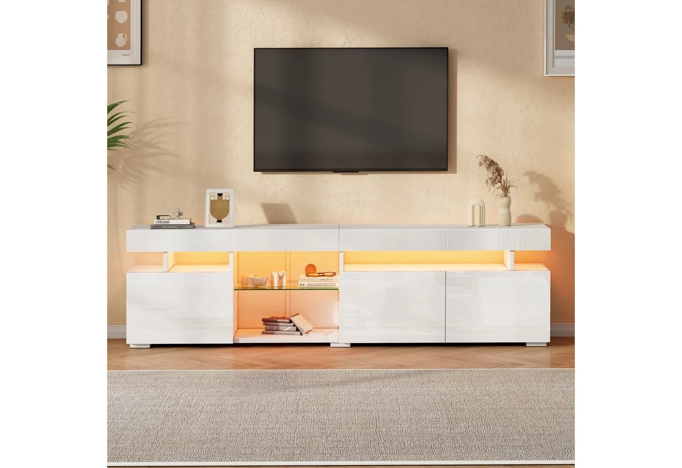 KLAM HOME TV-Schrank 180cm Weiß Hochglanz mit LED - Bild 2