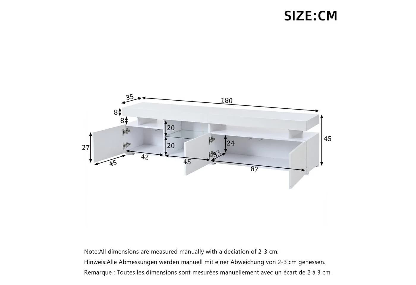 KLAM HOME TV-Schrank 180cm Weiß Hochglanz mit LED - Bild 3