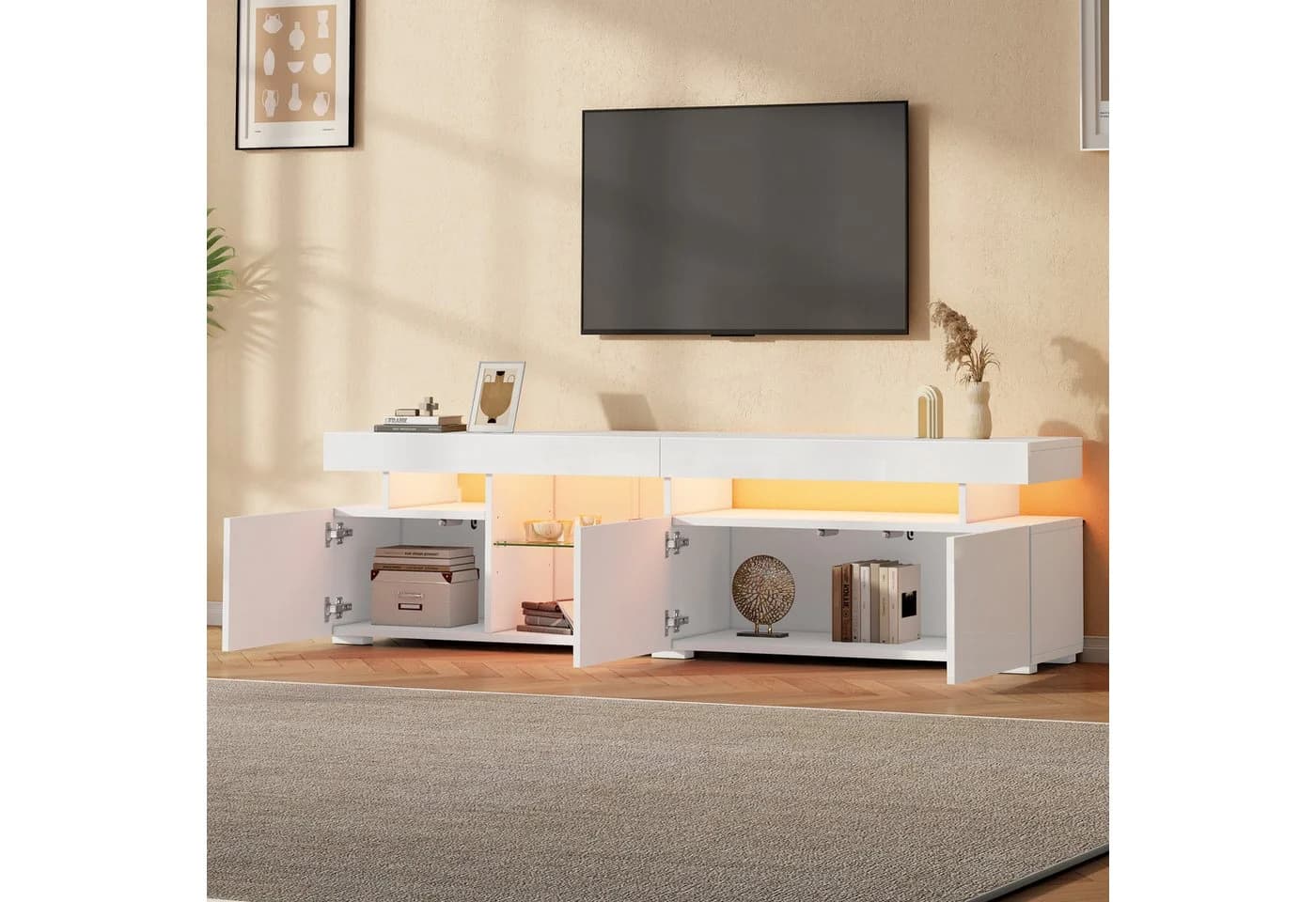KLAM HOME TV-Schrank 180cm Weiß Hochglanz mit LED - Bild 4