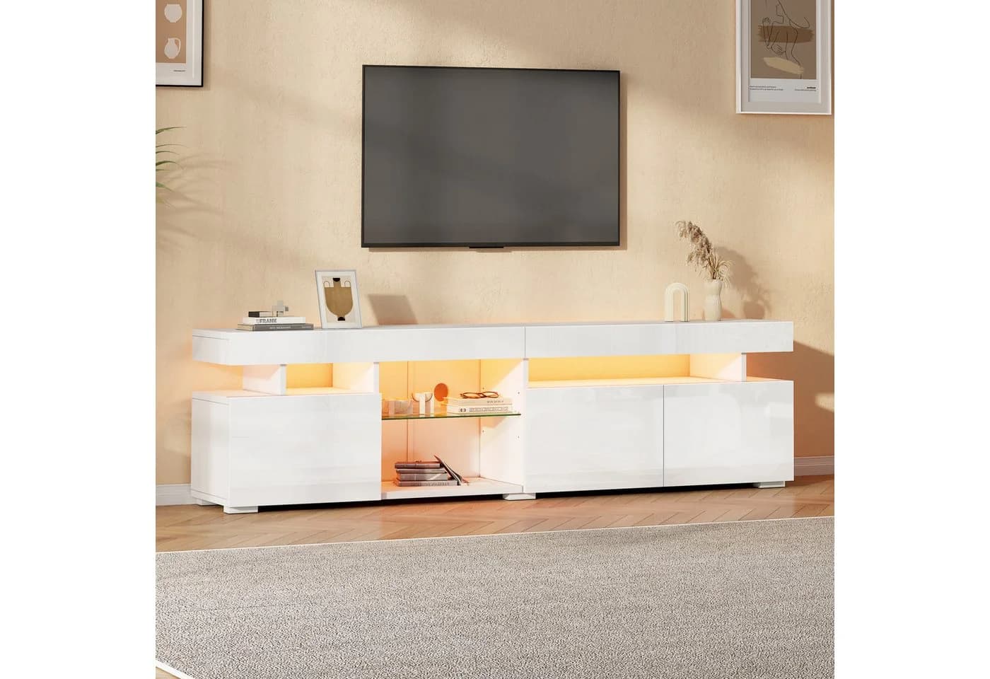 KLAM HOME TV-Schrank 180cm Weiß Hochglanz mit LED - Bild 5