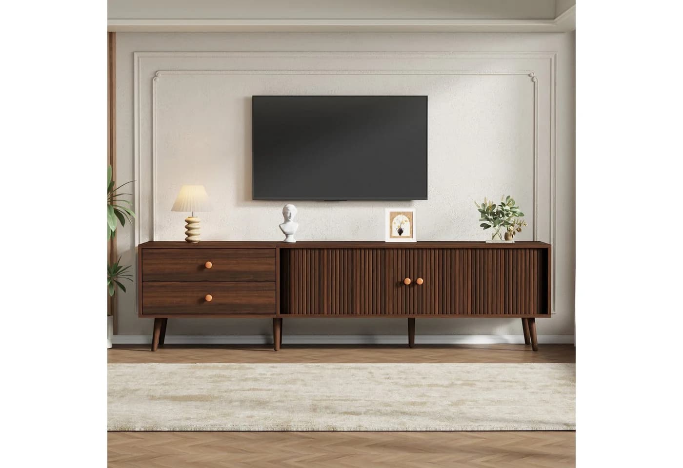 KLAM HOME TV Lowboard 180cm Walnuss mit Schubladen & Rolltüren - Bild 4