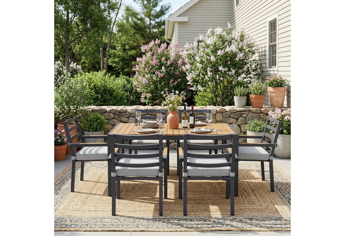 KLAM HOME Garten-Essgruppe 6-Sitzer Grau verzinktes Eisen - Bild 5