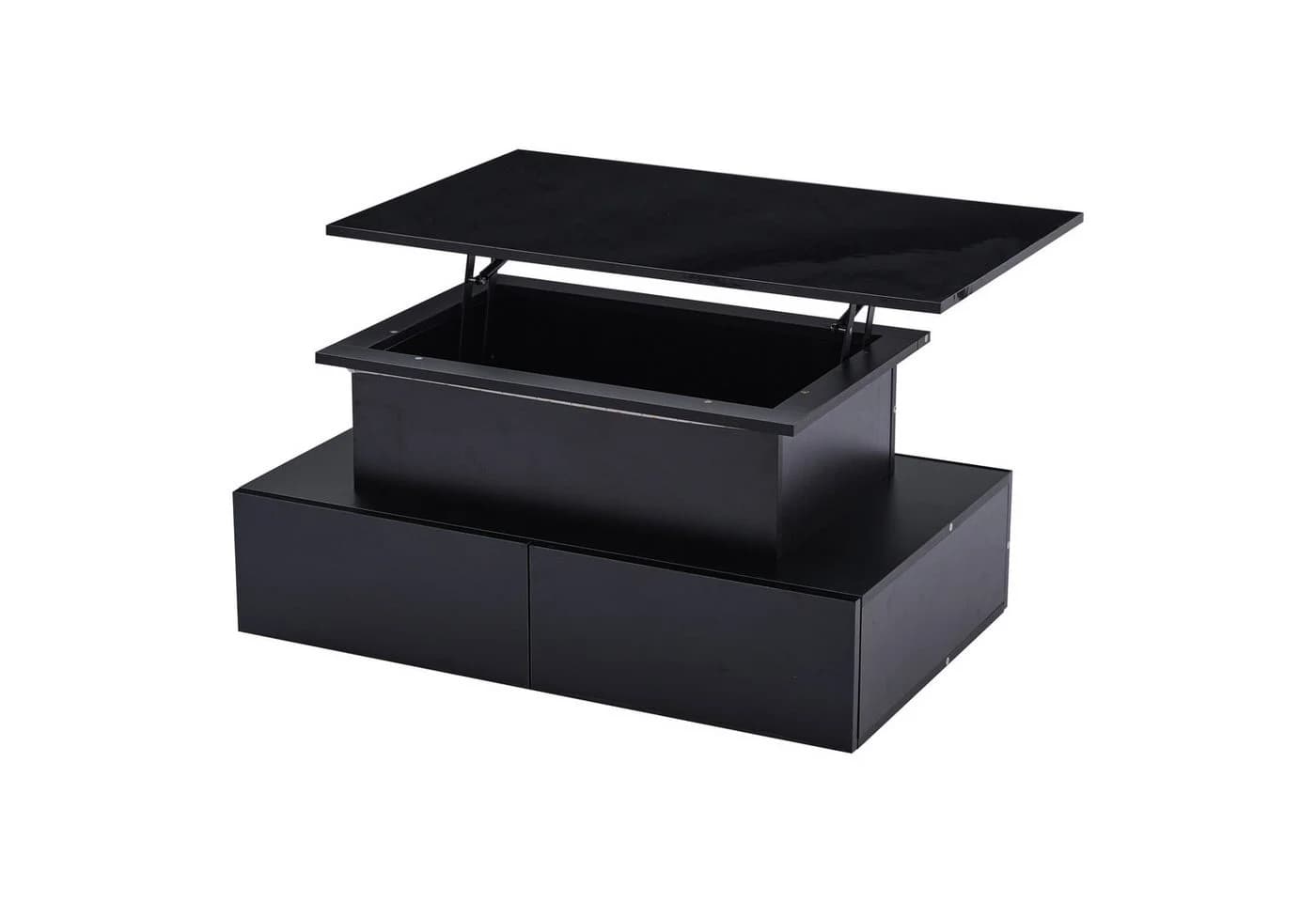 KLAM HOME Couchtisch Schwarz Hochglanz mit LED & Schubladen