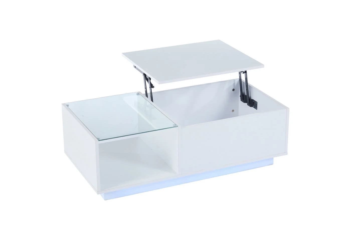 KLAM HOME Höhenverstellbarer LED-Couchtisch Weiß Hochglanz