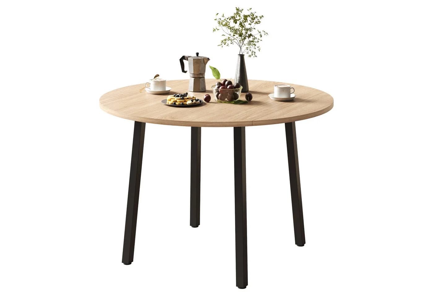 KLAM HOME Klapp-Esstisch Eichenoptik Rundtisch MDF Metall