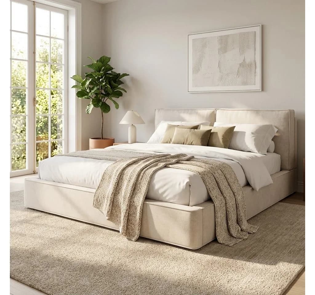 KLAM HOME Polsterbett Beige Chenille mit Hydraulik-Stauraum - Bild 2