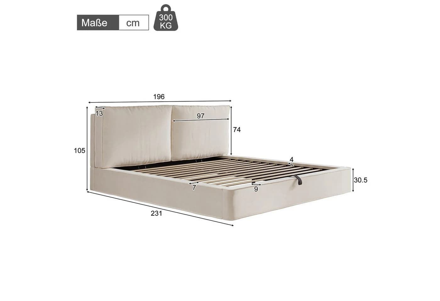 KLAM HOME Polsterbett Beige Samt 180x200 mit Stauraum - Bild 3