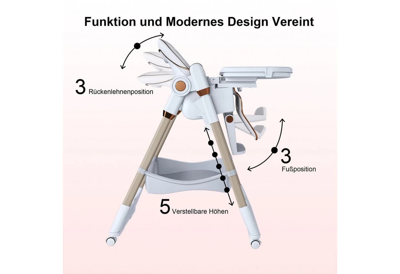 KLAM HOME Kinderklappstuhl Weiß Faltbar Verstellbar - Bild 5