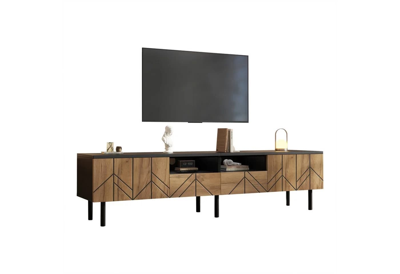 KLAM HOME Lowboard TV-Schrank Schwarz-Holzoptik mit Schubladen & Türen