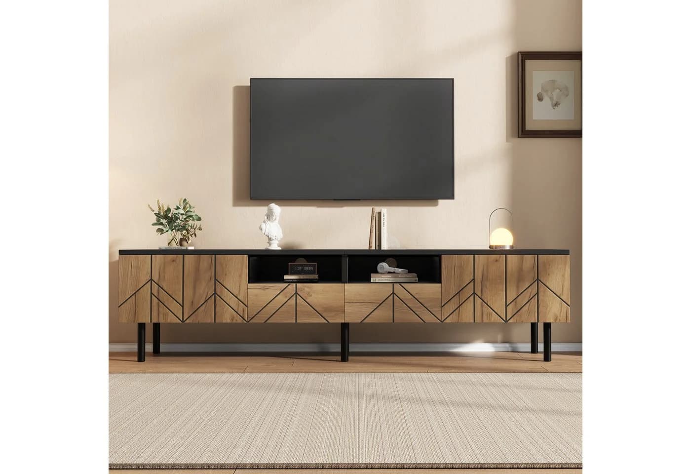 KLAM HOME Lowboard TV-Schrank Schwarz-Holzoptik mit Schubladen & Türen - Bild 2